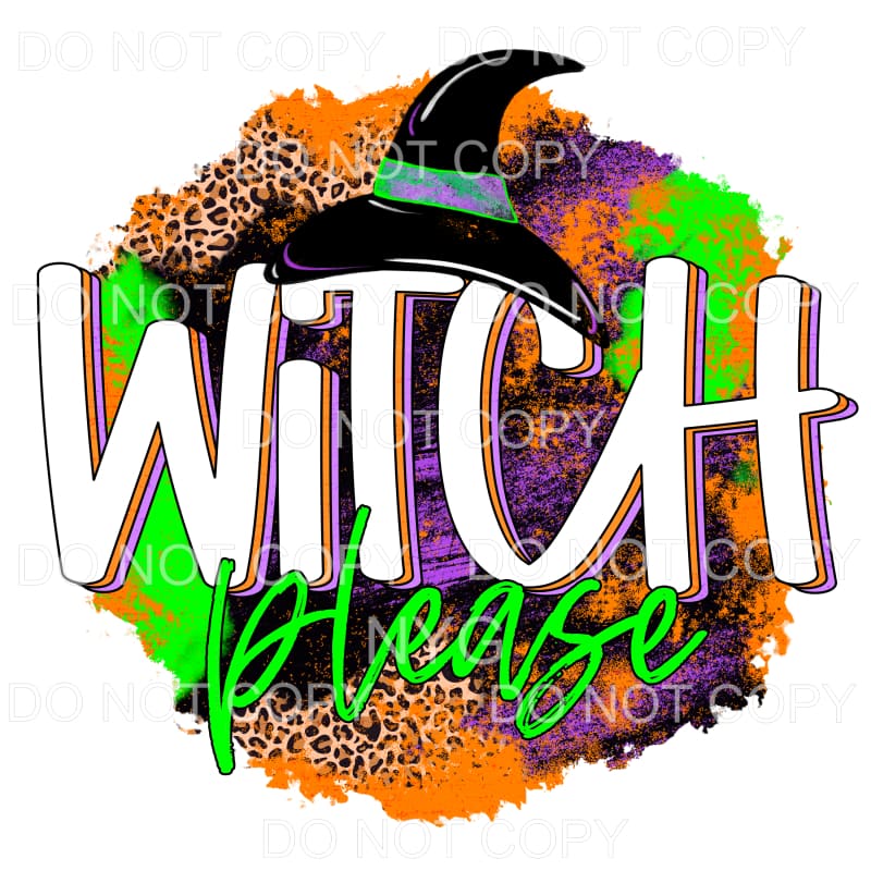 Witch Please Hat Leopard Purple Orange Green Grunge #439