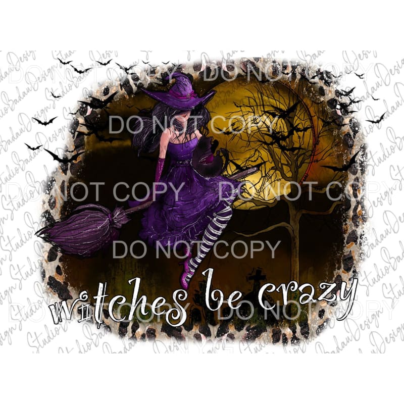 Witches Be Crazy Witch On Broom Purple Night Scene Leopard