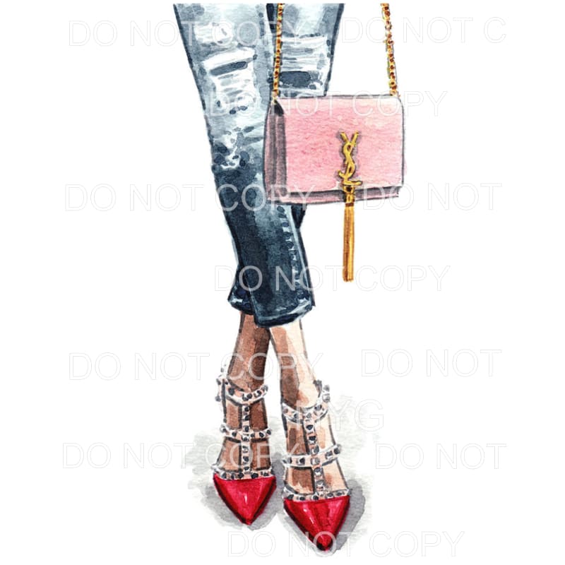 Woman wearing Jeans Holding Pink Valentino Handbag Shoes