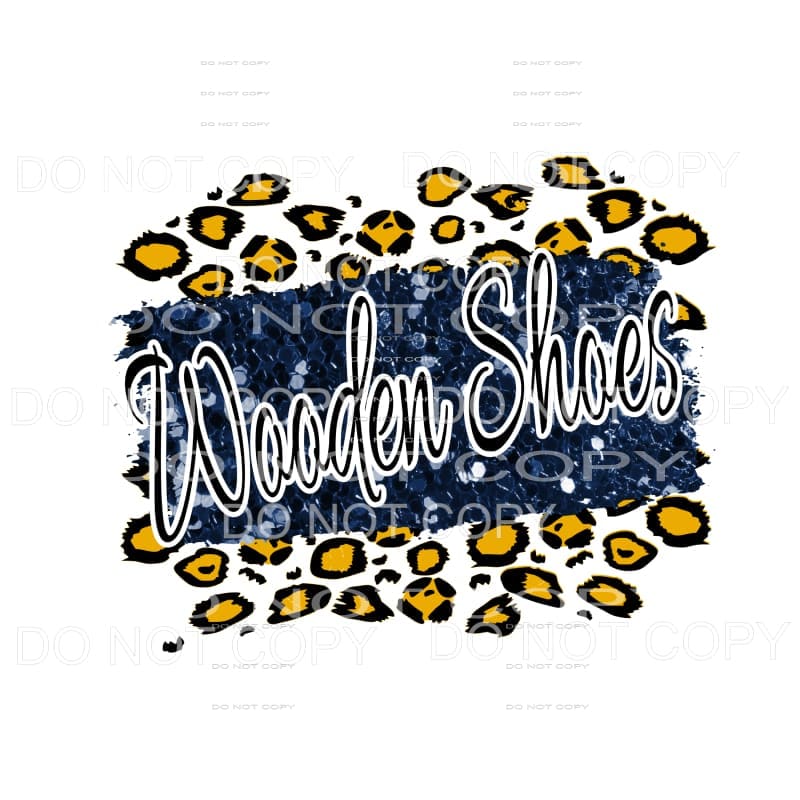 Wooden Shoes Blue and Gold Leopard Sublimation transfers -