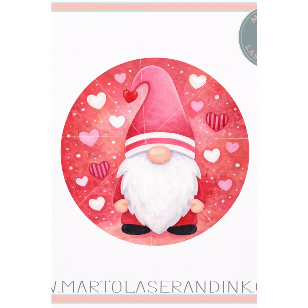 Valentine Gnome Round # 001  Wood Laser Blank | DIY Craft Cutout | Paint-Ready