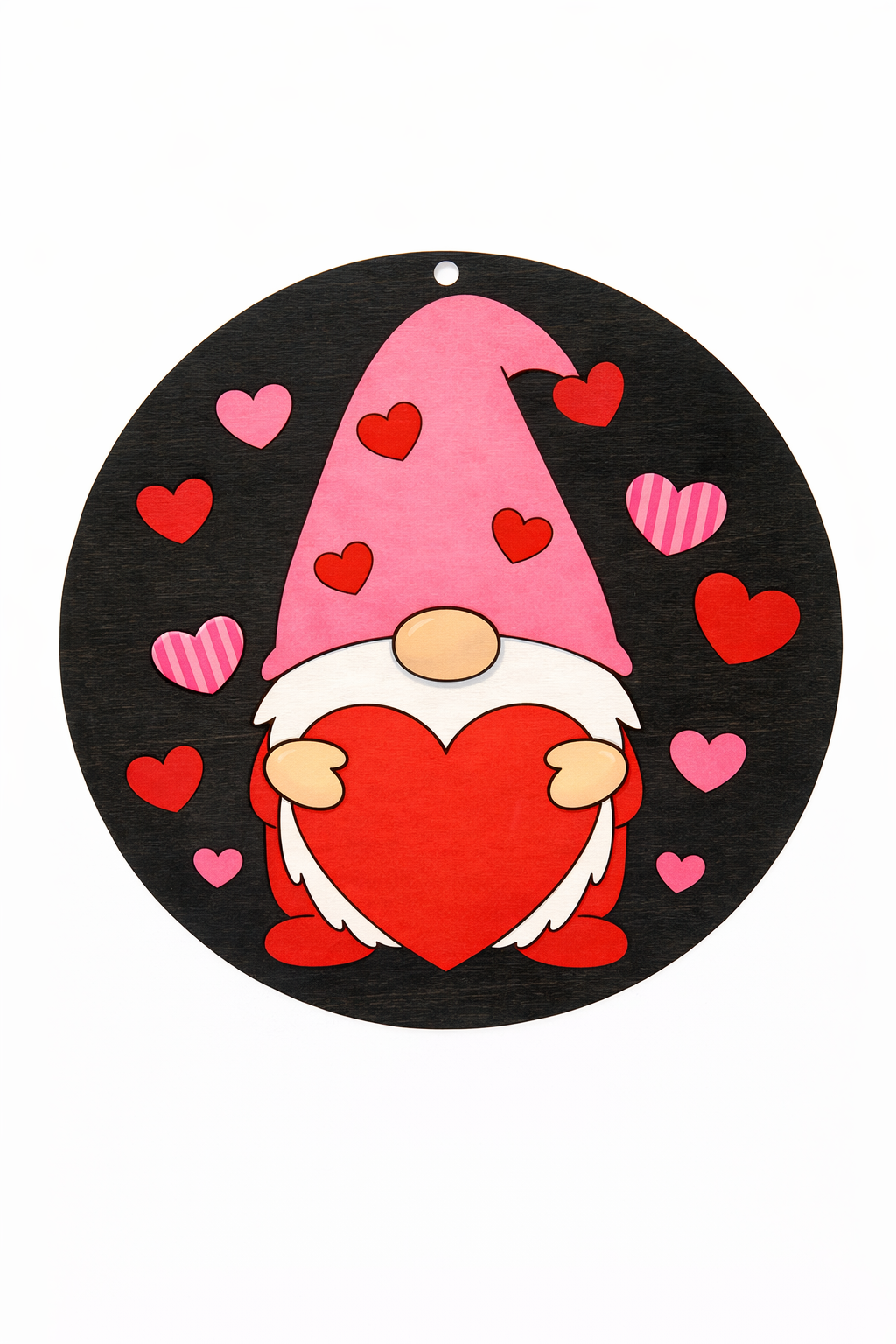 Valentine Gnome Round # 001  Wood Laser Blank | DIY Craft Cutout | Paint-Ready