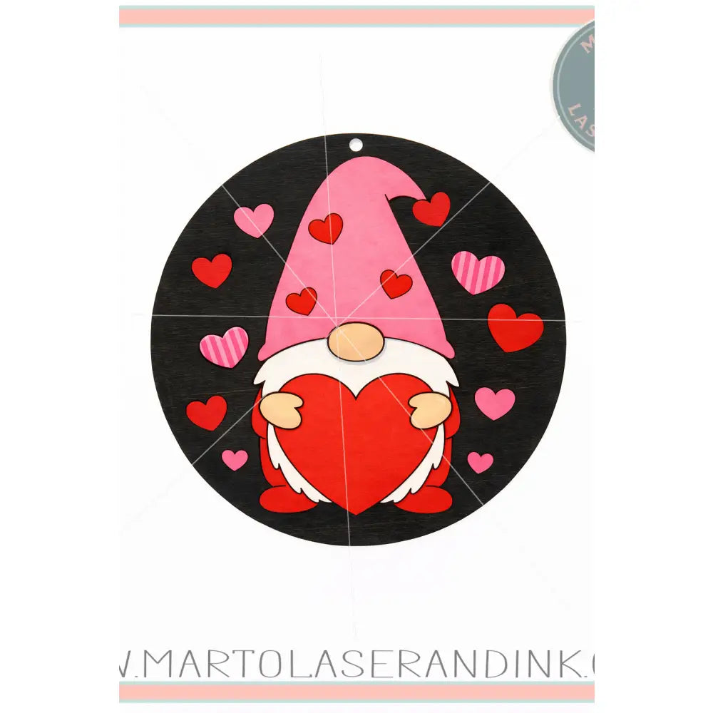 Valentine Gnome Round # 001  Wood Laser Blank | DIY Craft Cutout | Paint-Ready