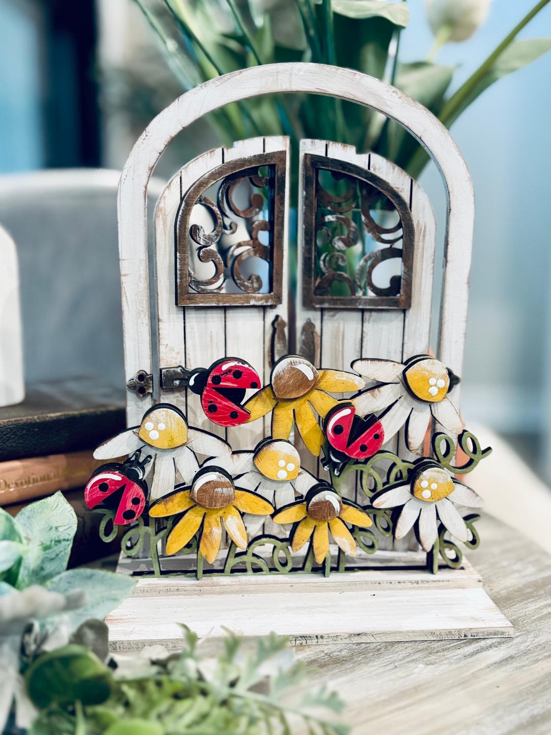 Ladybug Garden Gate insert  - # 1141 INSERT FOR INTERCHANGEABLE WOOD  Wood Laser Blank | DIY Craft Cutout | Paint-Ready