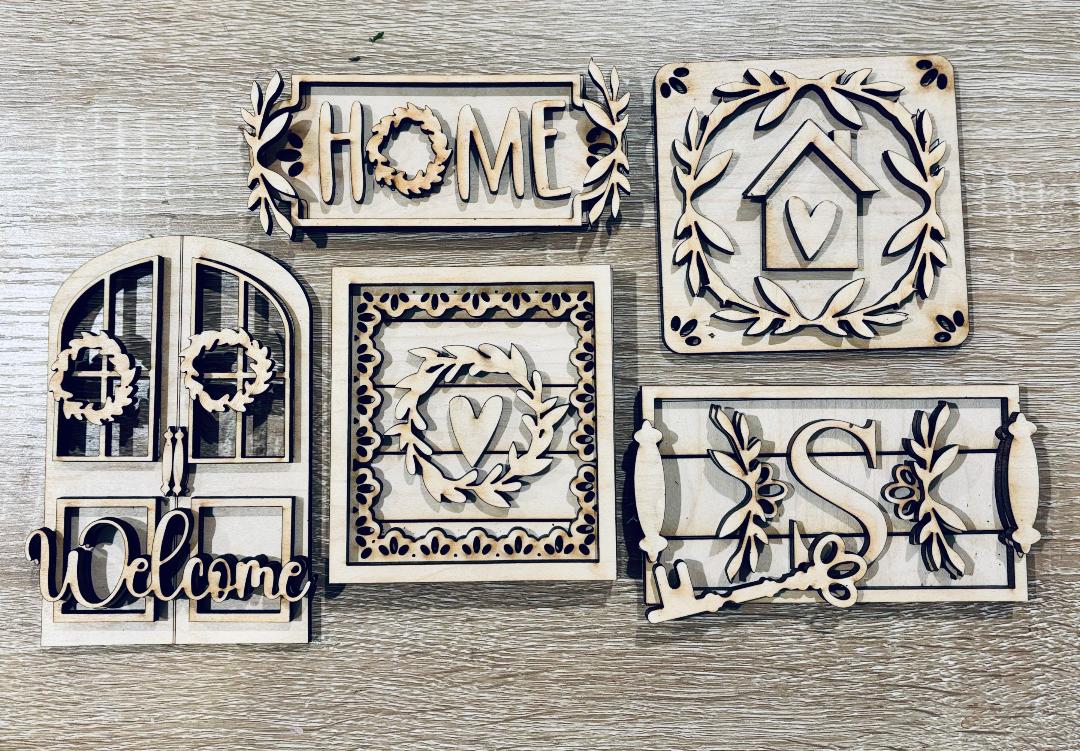 HOME Decor Set all pieces included # 1402 Tiered Tray Set Wood Laser Blank | DIY Craft Cutout | Paint-Ready
