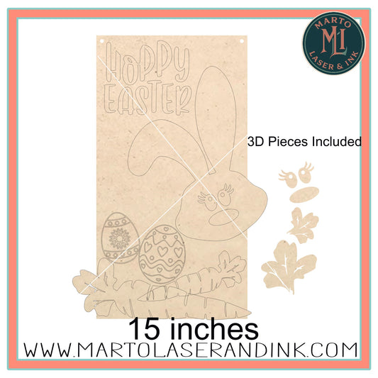 Hoppy Easter Door Hanger # 005  Wood Laser Blank | DIY Craft Cutout | Paint-Ready