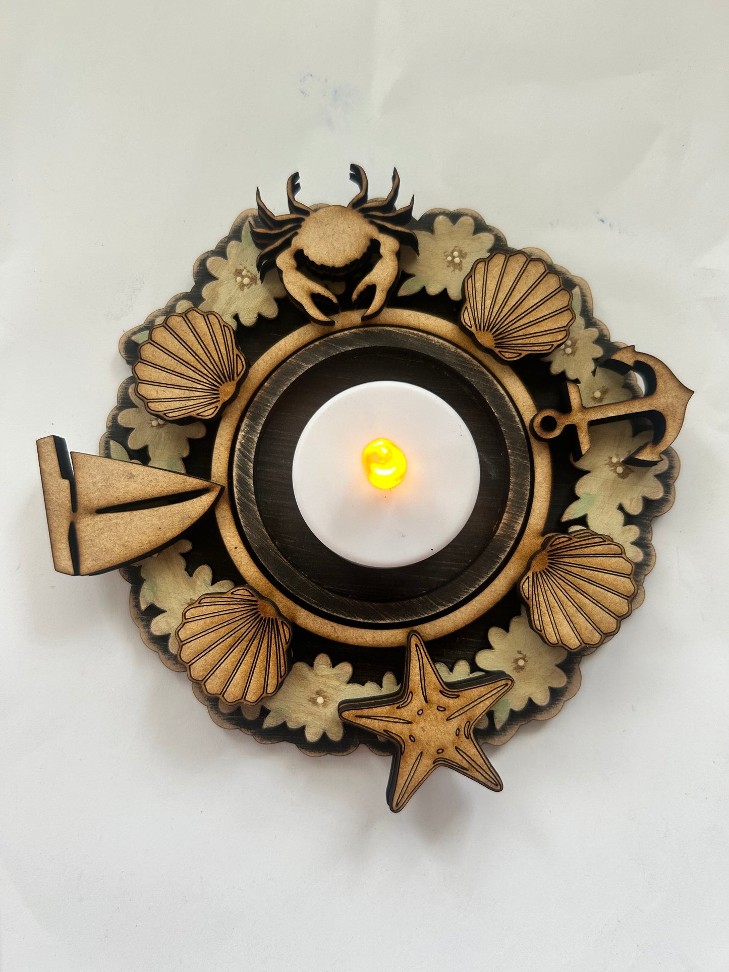 Tealight candle holder Daisies INTERCHANGEABLE # 1145 Wood Laser Blank | DIY Craft Cutout | Paint-Ready