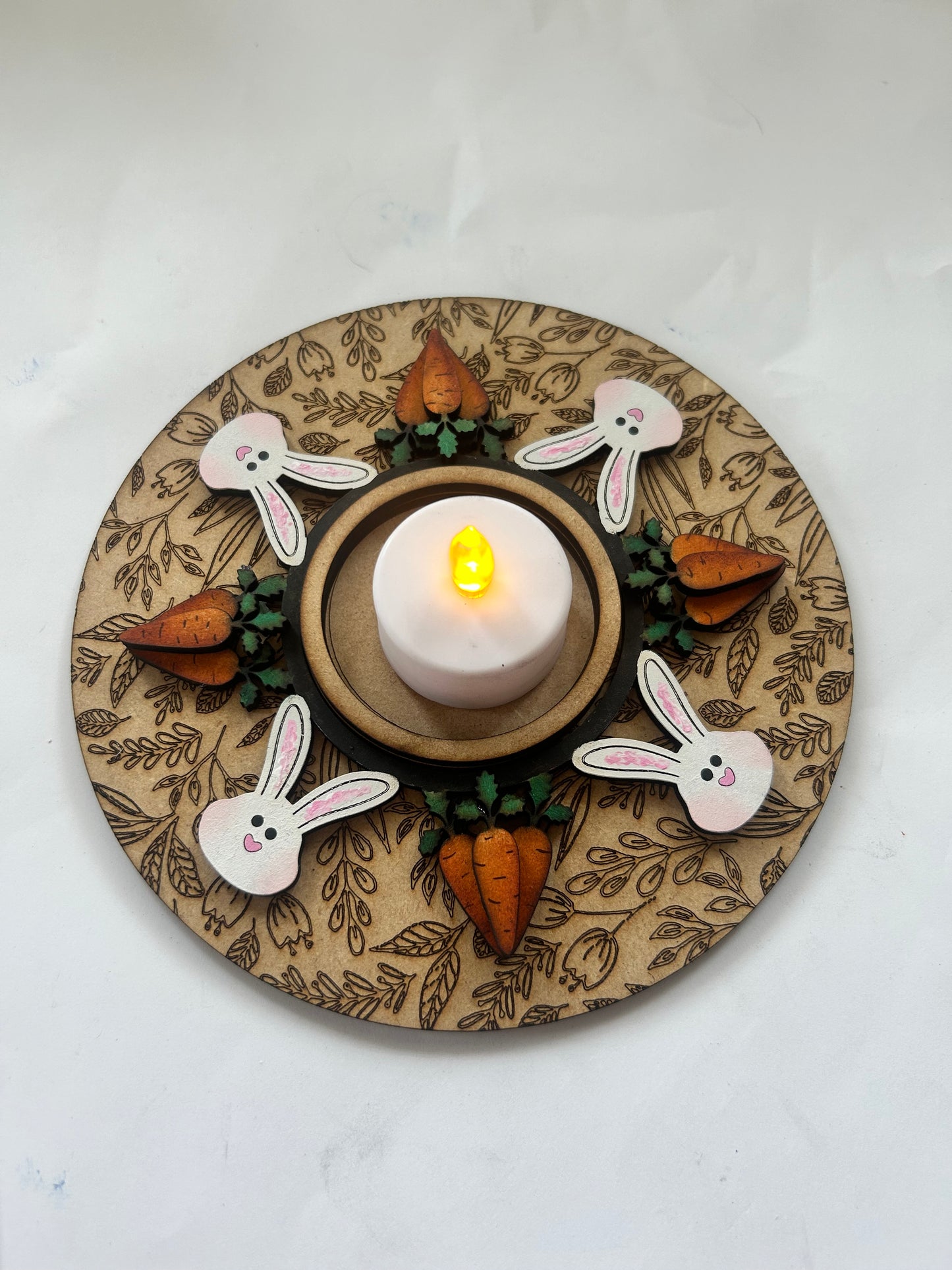 Tealight candle holder Engraved Flowers BASE INTERCHANGEABLE # 1148 Wood Laser Blank | DIY Craft Cutout | Paint-Ready