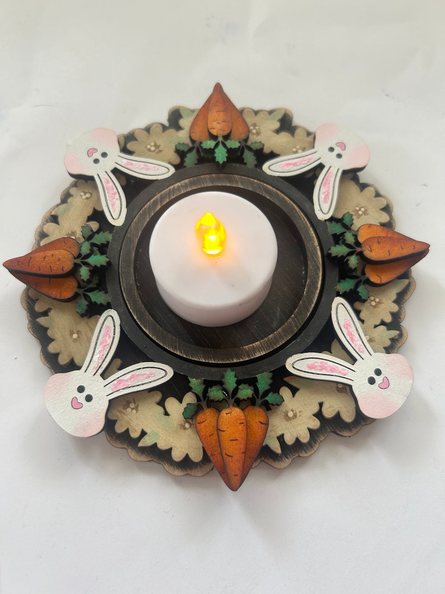 Tealight candle holder Daisies INTERCHANGEABLE # 1145 Wood Laser Blank | DIY Craft Cutout | Paint-Ready