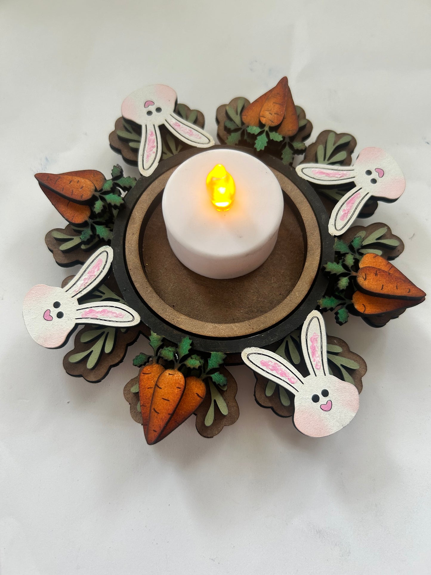Bunny and carrots Easter DIGITAL #1203 Tealight candle holder  INTERCHANGEABLE Laser Cut SVG File – Instant Download
