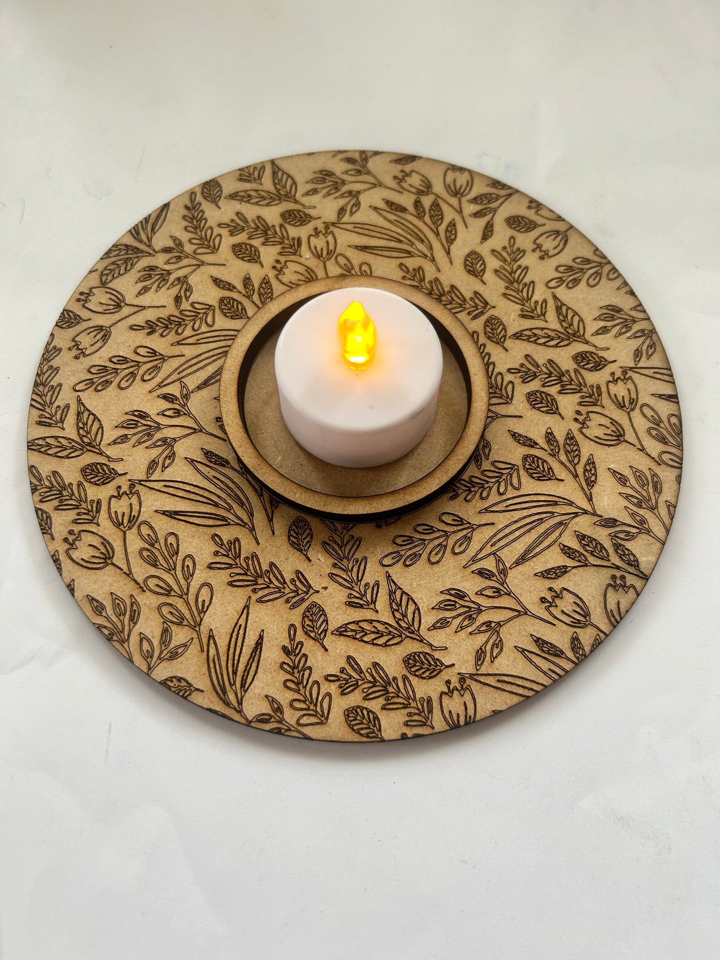 Tealight candle holder Engraved Flowers BASE INTERCHANGEABLE # 1148 Wood Laser Blank | DIY Craft Cutout | Paint-Ready