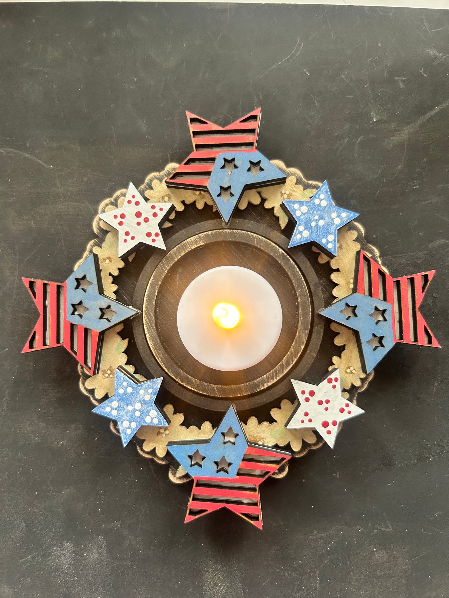 Stars & Stripes Tealight candle holder  INTERCHANGEABLE # 1200 Wood Laser Blank | DIY Craft Cutout | Paint-Ready
