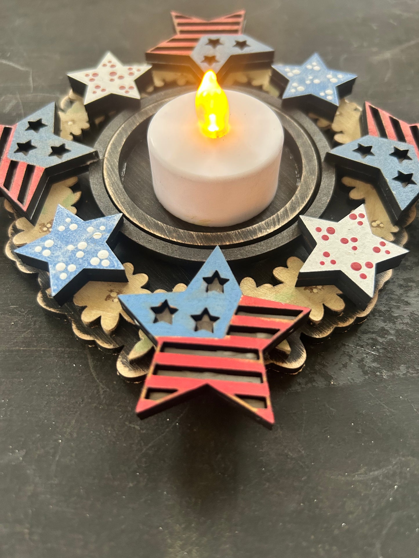 Tealight candle holder Daisies INTERCHANGEABLE # 1145 Wood Laser Blank | DIY Craft Cutout | Paint-Ready