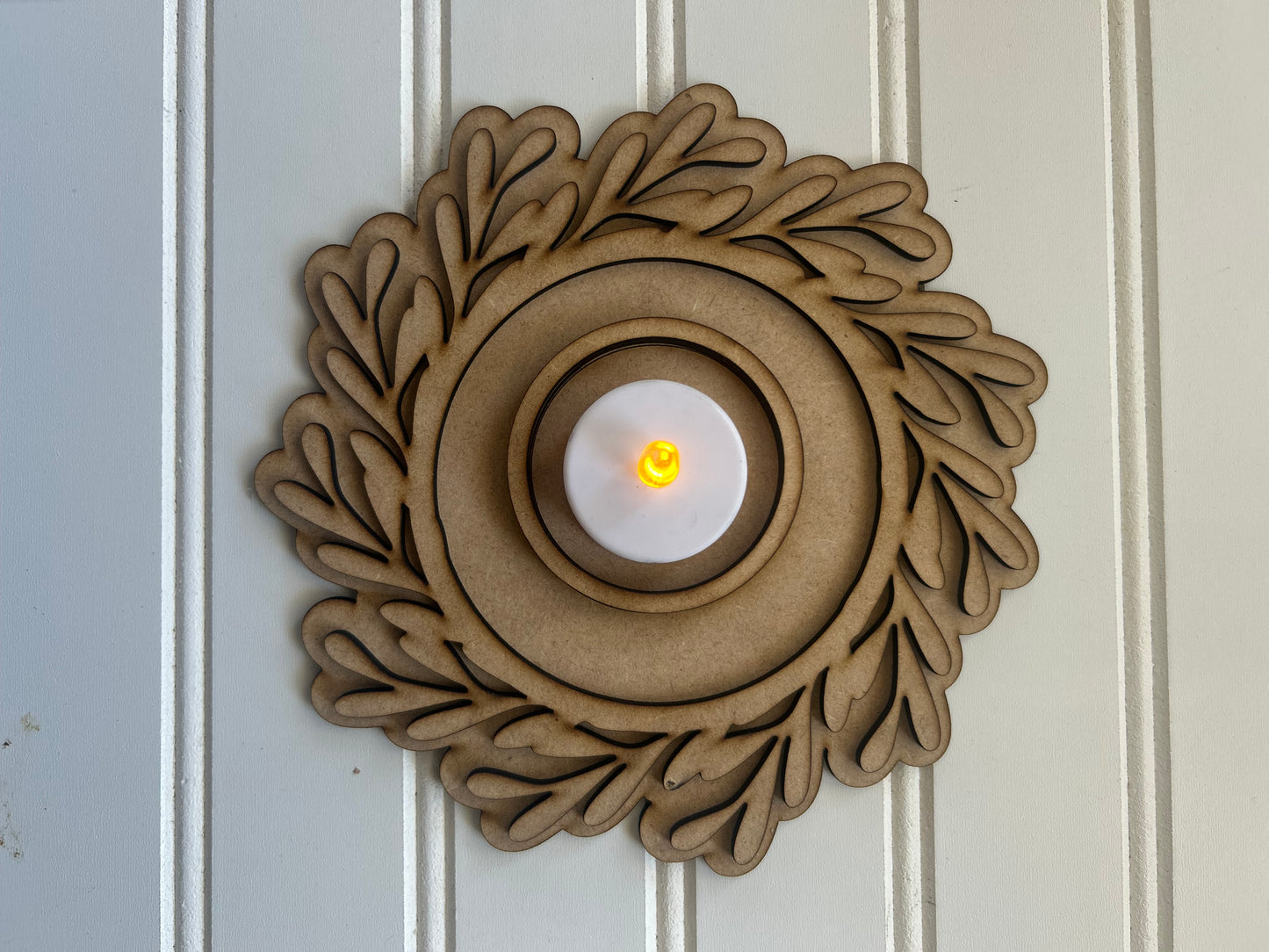 Tealight candle holder Leaves INTERCHANGEABLE # 1146 Wood Laser Blank | DIY Craft Cutout | Paint-Ready