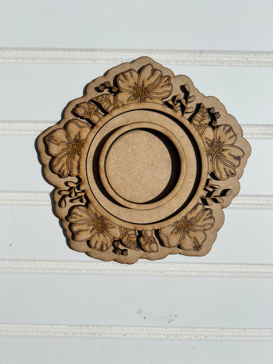 Tealight candle holder Flowers  INTERCHANGEABLE # 1147 Wood Laser Blank | DIY Craft Cutout | Paint-Ready