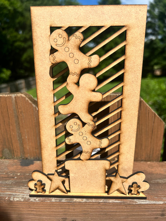 Gingerbread Interchangeable Candle Holder 1/8 MDF Wood Laser Blank | DIY Craft Cutout | Paint-Ready
