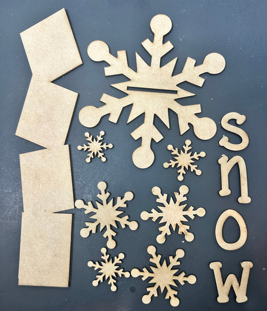 SNOW standing sign 10 inch with base Wood Laser Blank | DIY Craft Cutout | Paint-Ready