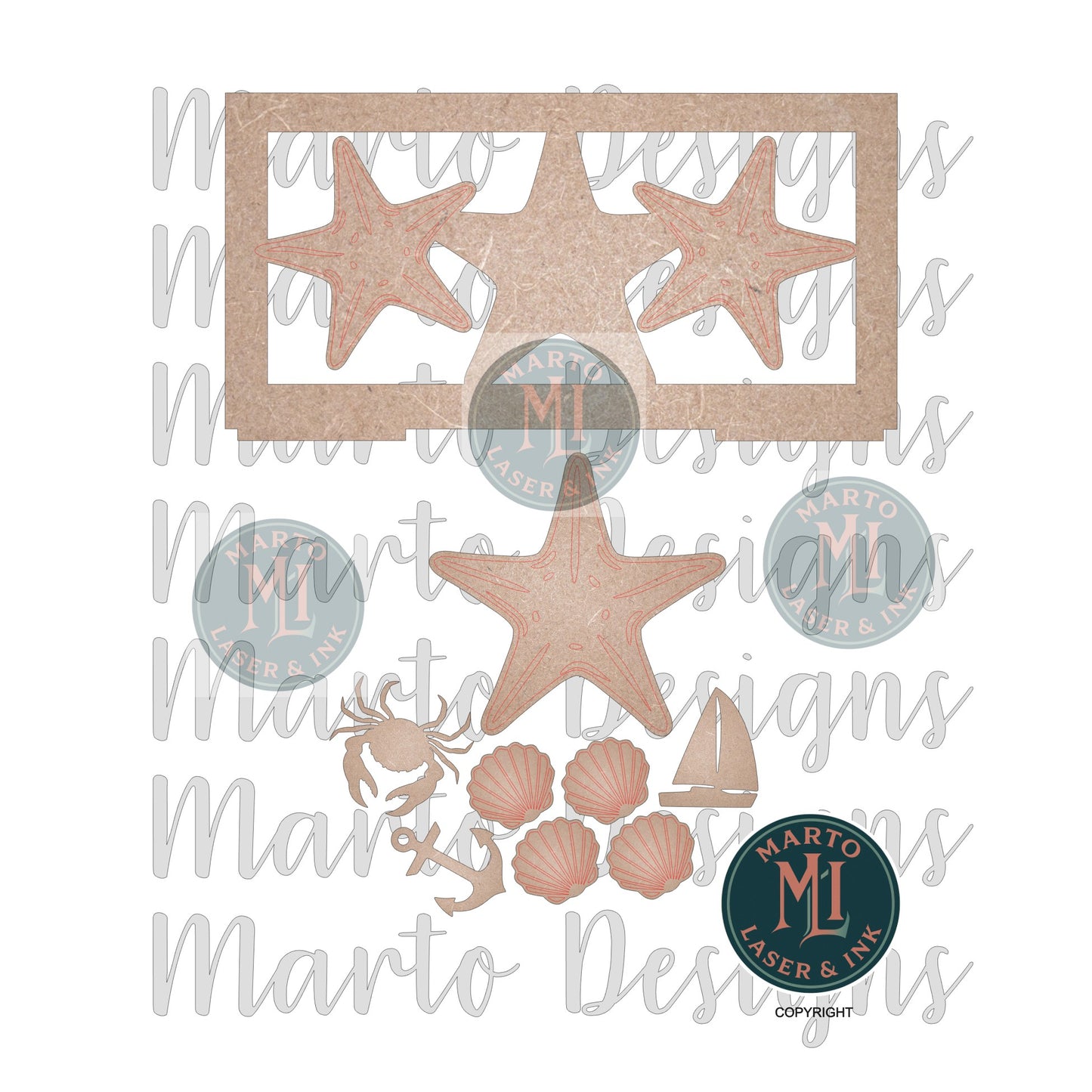 Nautical Sea  Small Bench Interchangeable Back insert DIGITAL # 4201 Laser Cut SVG File – Instant Download