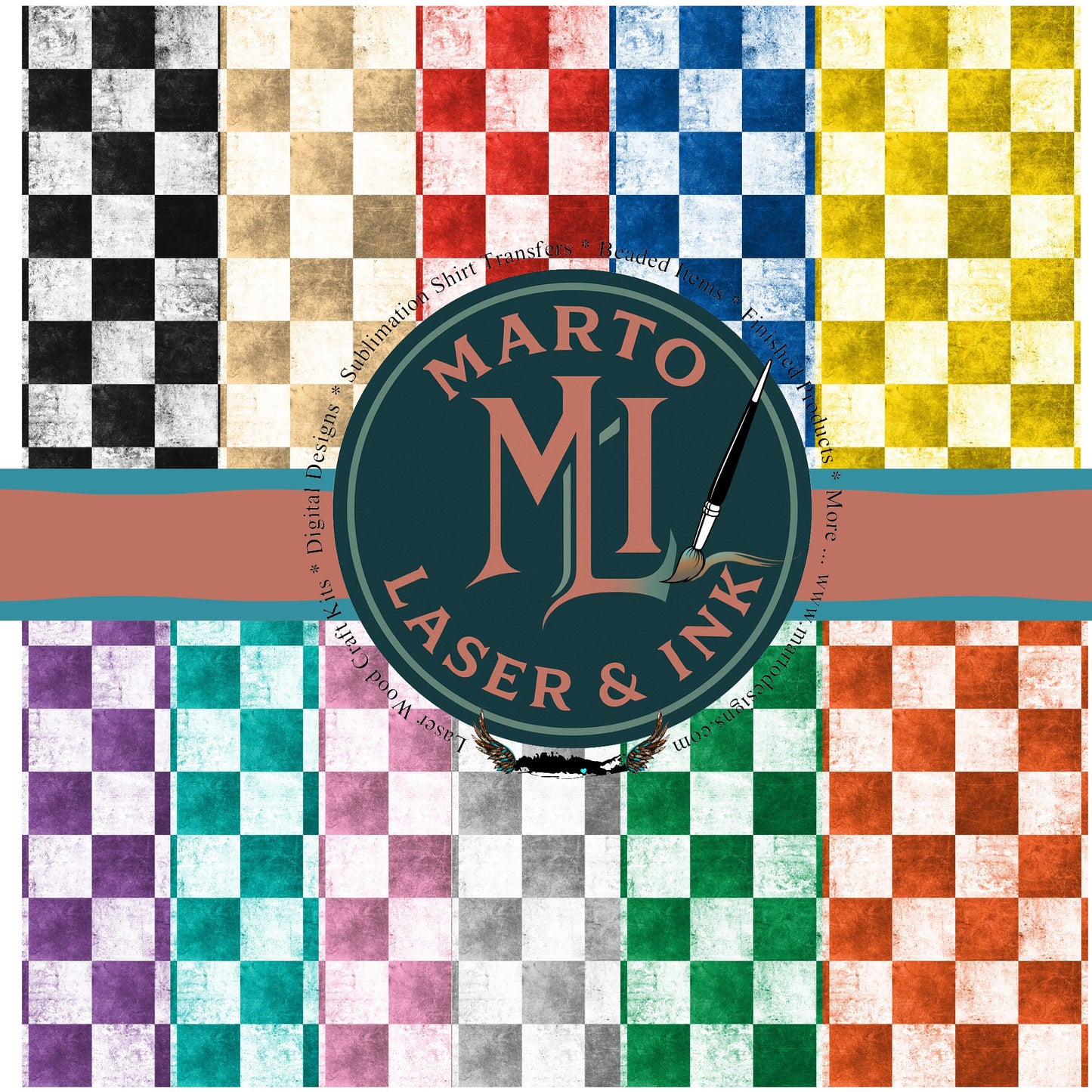 Checkered grunge MLI # PP002 Printed Decorative  – 8.5 x 11 Sheets