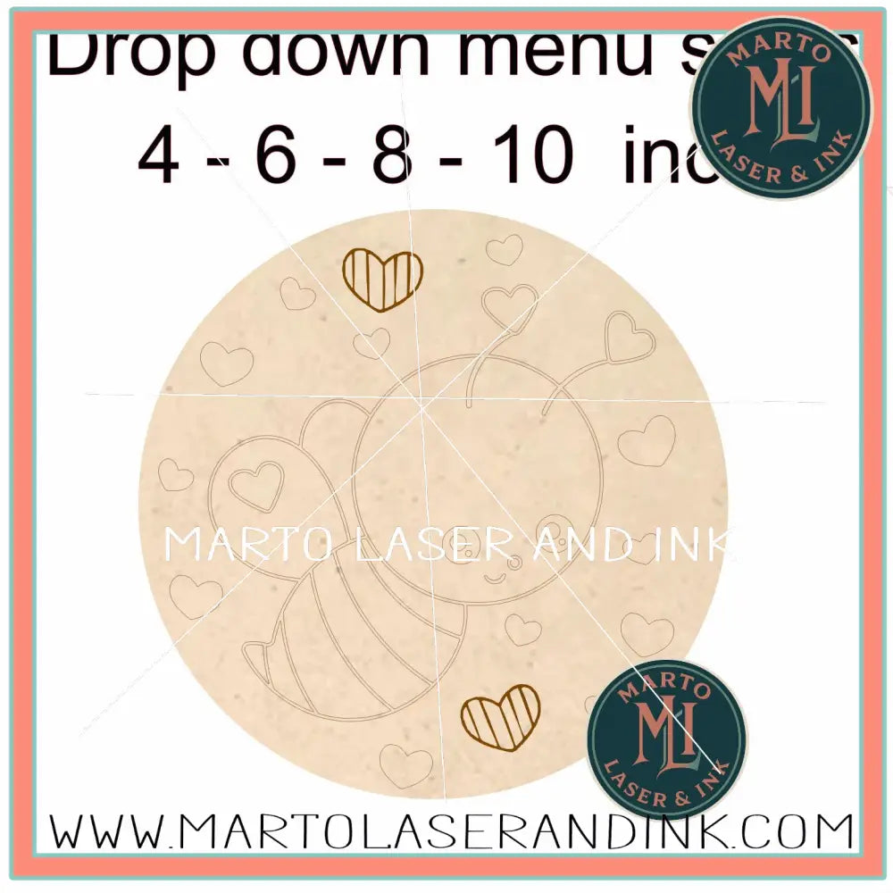 Valentine Bee Round # 002 Wood Laser Blank | DIY Craft Cutout | Paint-Ready