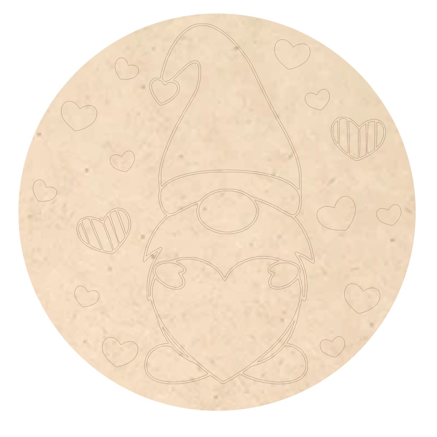 Valentine Gnome Round # 001  Wood Laser Blank | DIY Craft Cutout | Paint-Ready