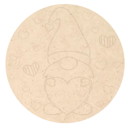 Valentine Gnome Round # 001  Wood Laser Blank | DIY Craft Cutout | Paint-Ready