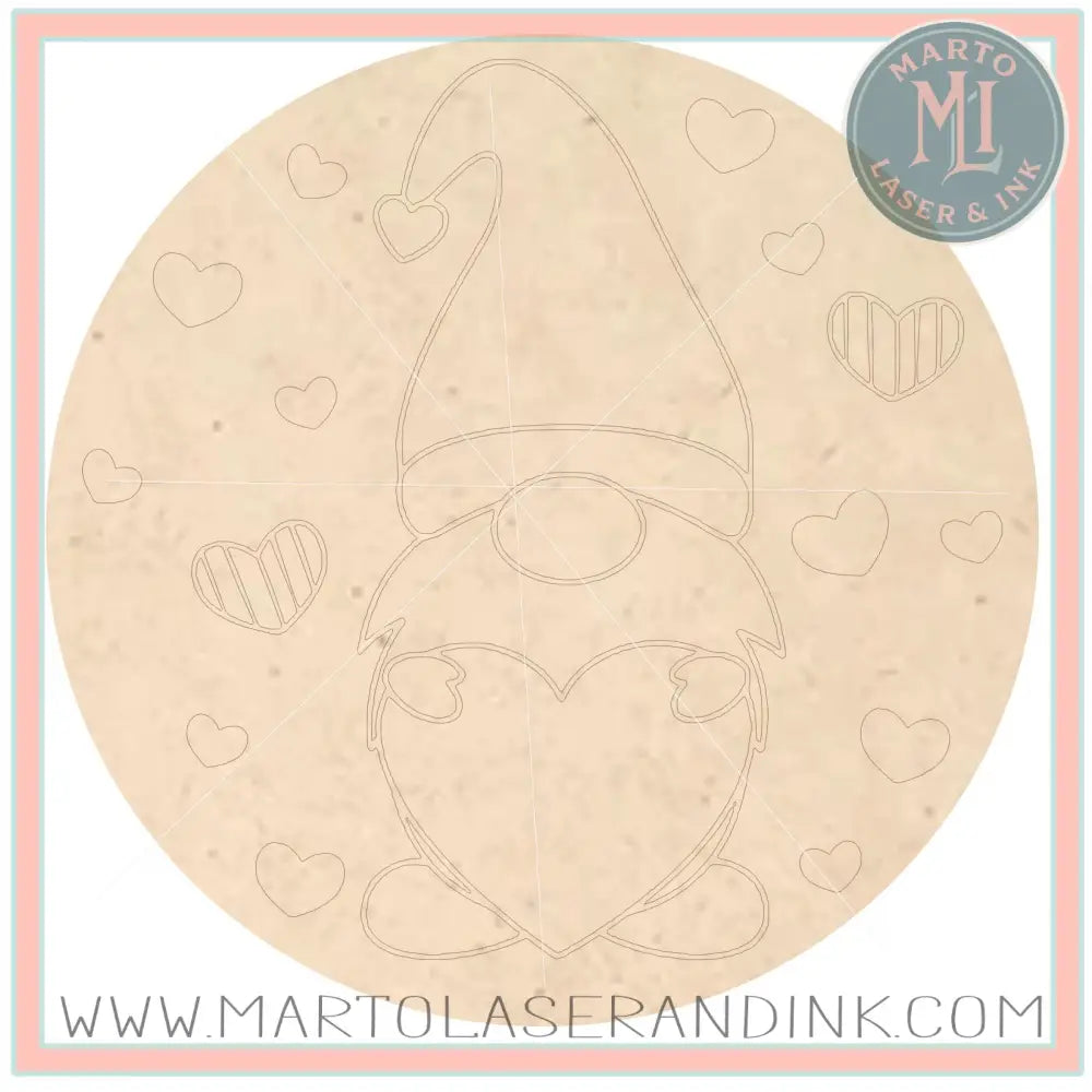 Valentine Gnome Round # 001  Wood Laser Blank | DIY Craft Cutout | Paint-Ready