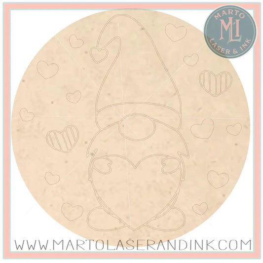 Valentine Gnome Round # 001  Wood Laser Blank | DIY Craft Cutout | Paint-Ready