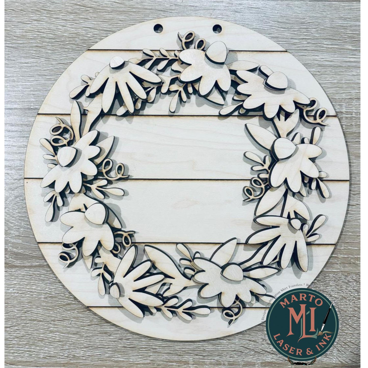 Daisy Door Hanger custom with or without inital 10 inch   Wood Laser Blank | DIY Craft Cutout | Paint-Ready