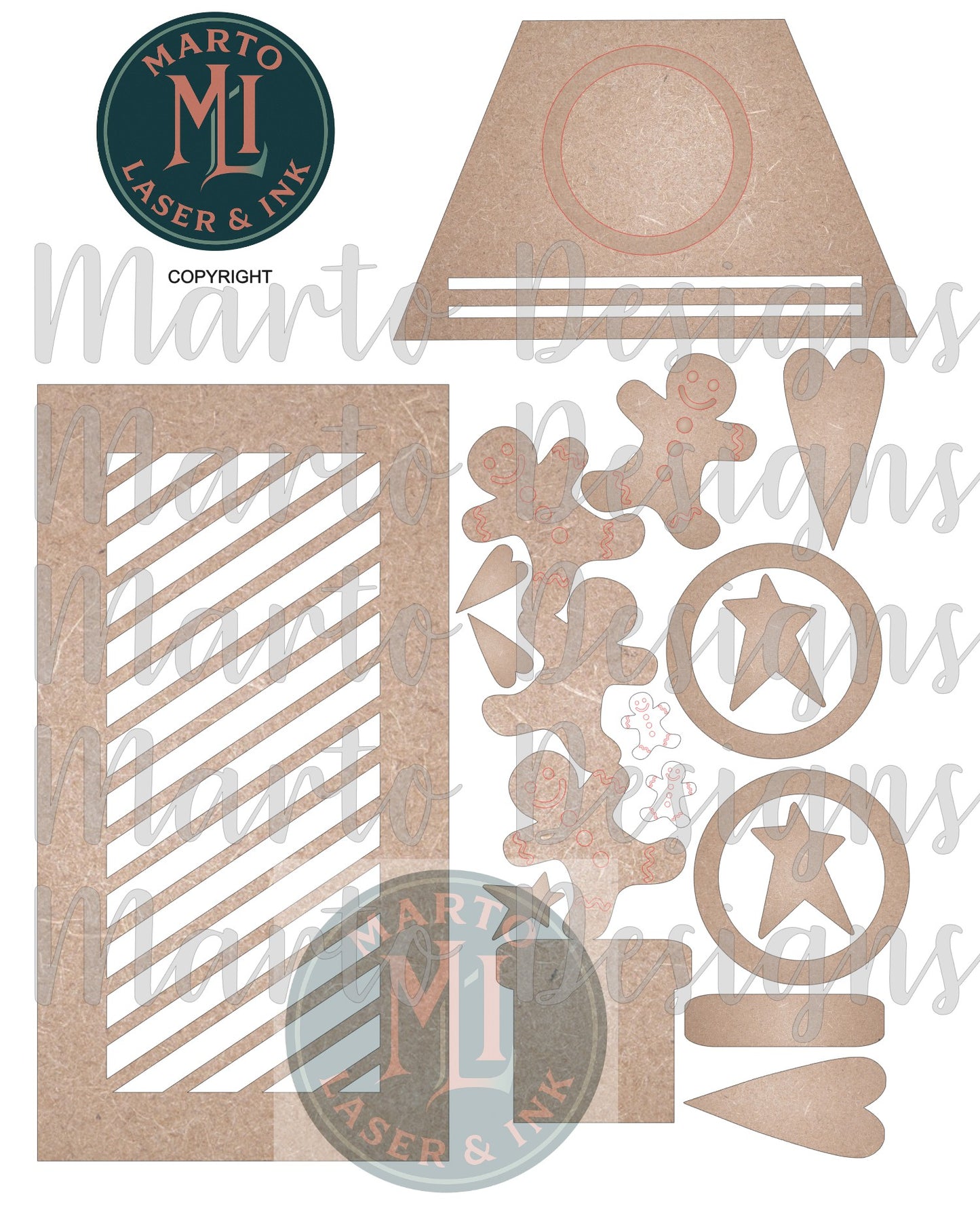 Gingerbread Interchangeable Candle Holder 1/8 MDF Wood Laser Blank | DIY Craft Cutout | Paint-Ready