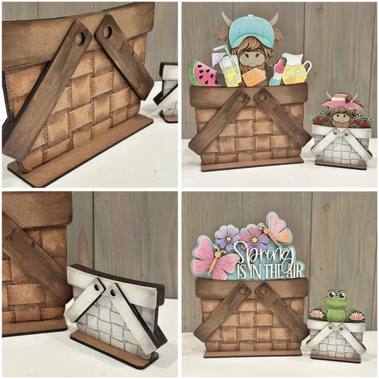PICNIC BASKET BASE INTERCHANGEABLE # 1123 Wood Laser Blank | DIY Craft Cutout | Paint-Ready