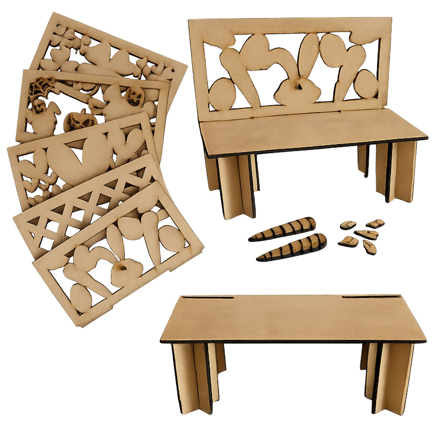 Mini Bench Interchangeable backs 8 Long  x 6  High x 4 inches deep Wood Laser Blank | DIY Craft Cutout | Paint-Ready