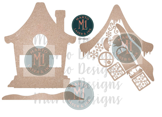 Gingerbread - Winter House #1 Stacker Add Ons  Wood Laser Blank | DIY Craft Cutout | Paint-Ready