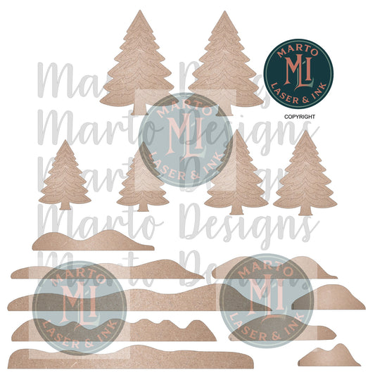 Trees and snow caps Stacker Add Ons  Wood Laser Blank | DIY Craft Cutout | Paint-Ready (Copy)