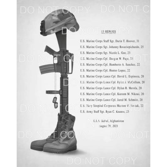 13 Heroes Names Soldier Boots Gun Helmet #727 Sublimation 