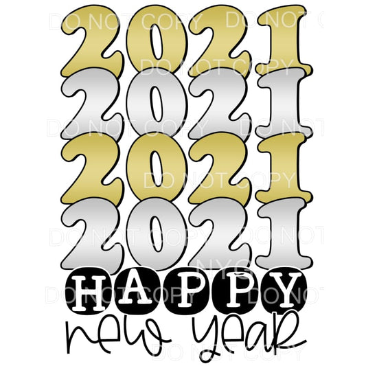 2021 Happy New Year Gold Silver Stacked Sublimation 