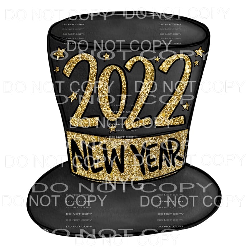 2022 New Year Top Hat Black Gold Glitter #1945 Sublimation 