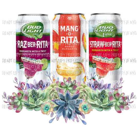 3 cans Ritas Bud light cactus Sublimation transfers Heat Transfer