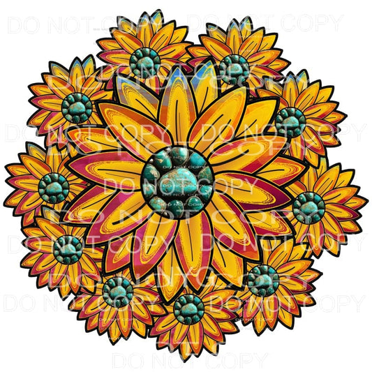 Abstract Sunflower Turquoise Gemstone Pink Yellow #2115 