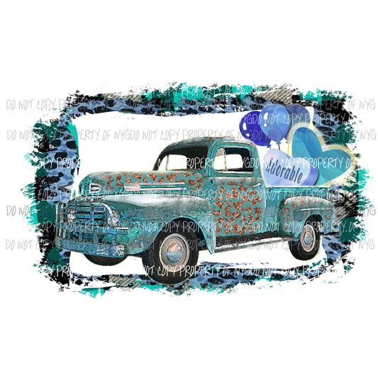 Adorable blue truck #1 leopard hearts balloons with frame Sublimation transfers Heat Transfer