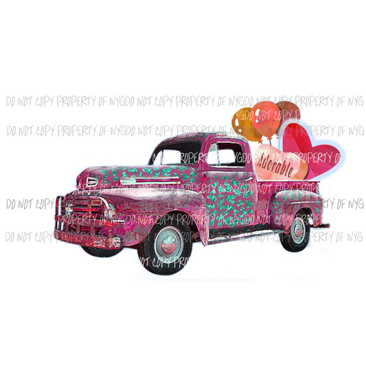 Adorable pink truck #2 leopard hearts balloons no frame Sublimation transfers Heat Transfer