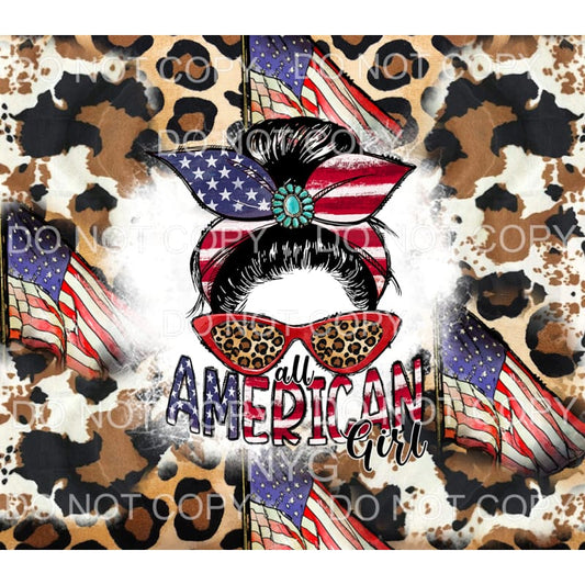All American Girl Messy Bun Flags Leopard Sheet Sublimation 