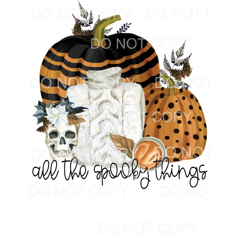 All The Spooky Things Black Orange Pumpkins Skull 