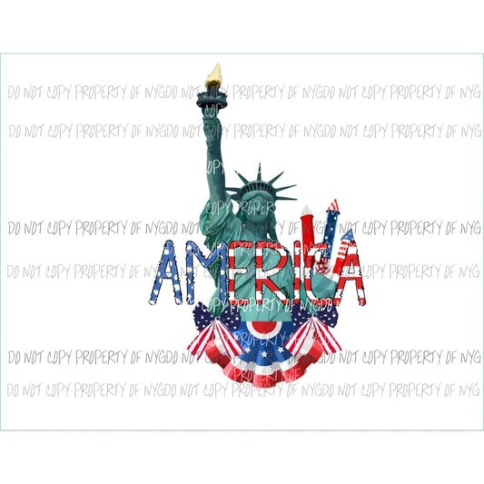 America Statue Of Liberty red white blue flag fireworks Sublimation transfers Heat Transfer