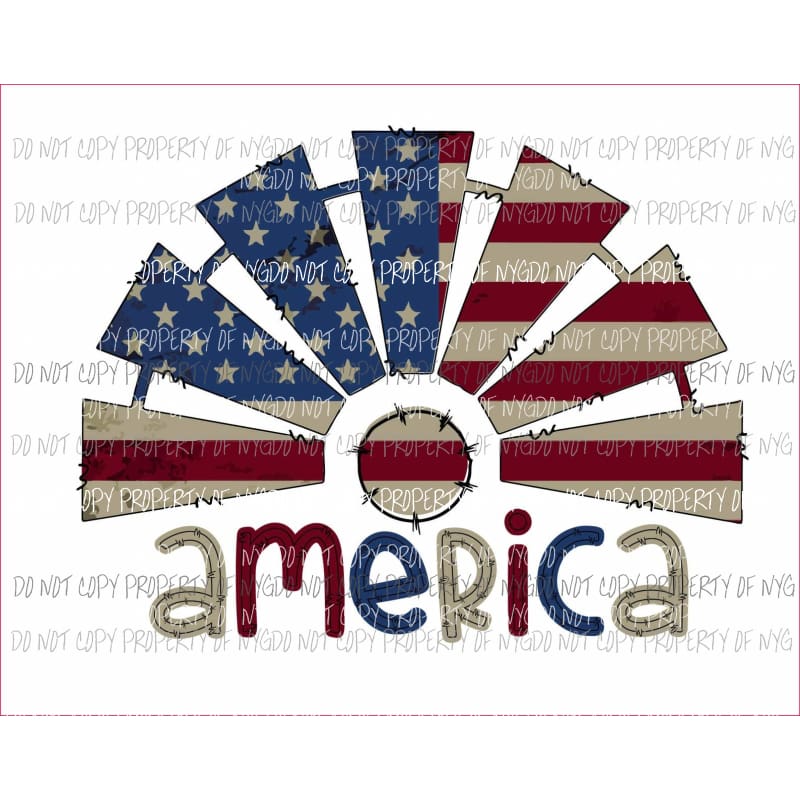 AMERICA windmill flag red white blue Sublimation transfers Heat Transfer