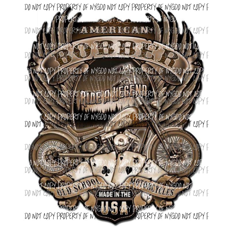 American Bobber Ride A Legend wings motorcyle Sublimation transfers Heat Transfer