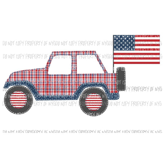 American Flag Car red white blue plaid Sublimation transfers Heat Transfer