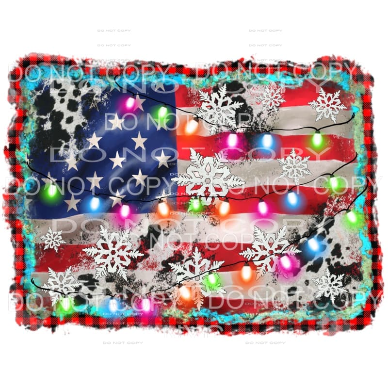 American Flag Christmas Lights Cowhide Snowflakes Red Plaid 