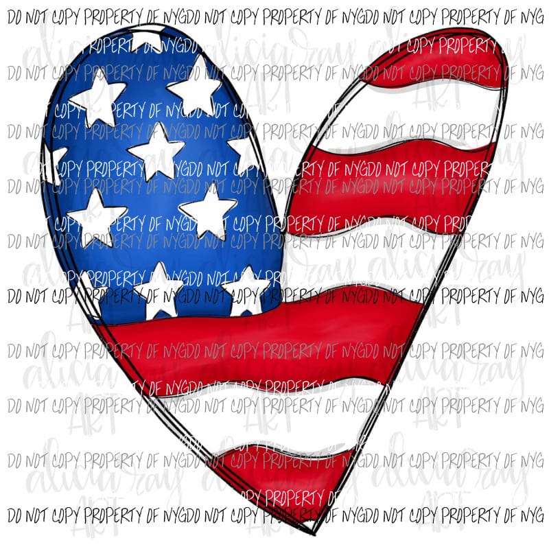 American Flag Heart Sublimation transfers Heat Transfer