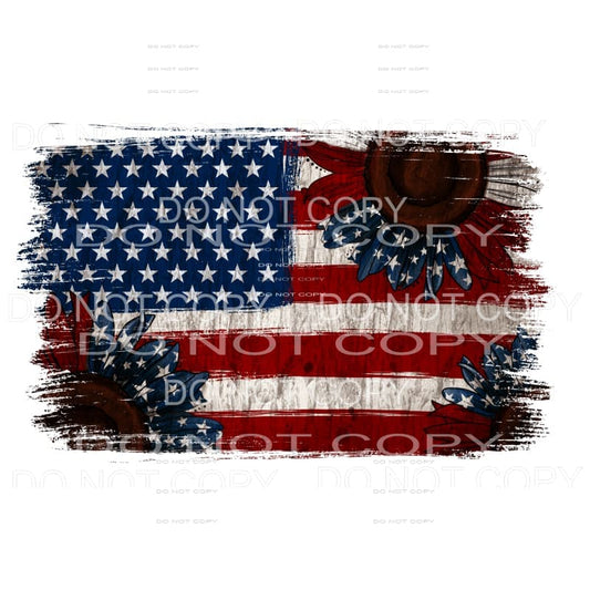 American Flag Sunflowers Red White Blue USA Background Sheet